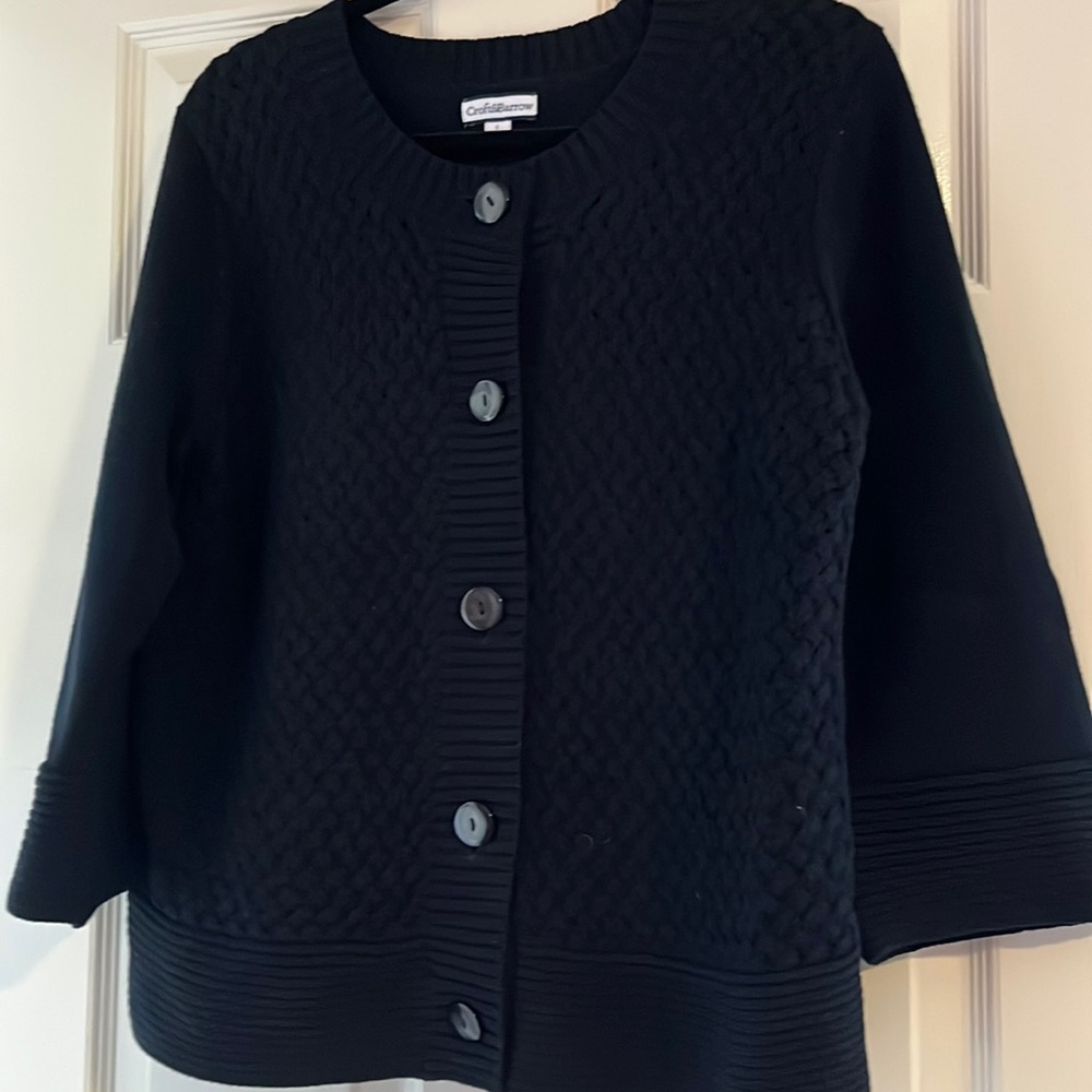 Croft & Barrow Black Button Front Quarter Sleeve Cardigan Large